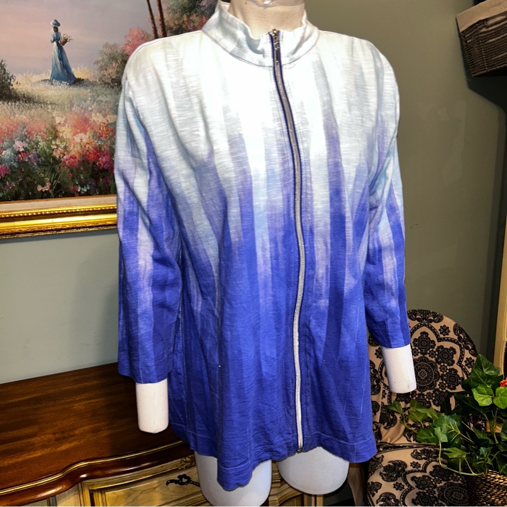 Chico’s Mixed Blue Violet & White Zip Front Jacket New NWOT